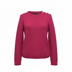 Lauren Ralph Lauren Preppy Magenta Pink Sweater Button Detail & Rolled Edges